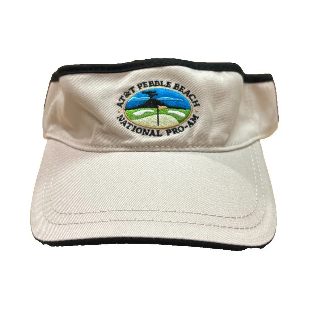 Pebble Beach National Pro-Am Beige Cotton Golf Visor Adjustable Embroidered